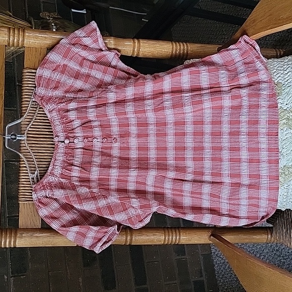 Madewell, plaid, short sleeve baby doll top,red/white, size M - Picture 4 of 9